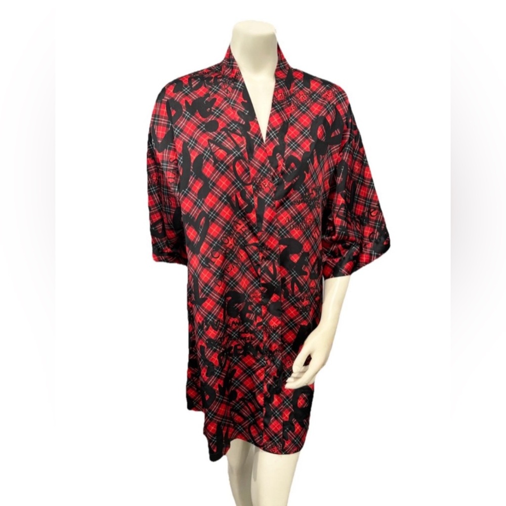 Victoria’s Secret Red Plaid LOVE Print Short Sleeve Kimono Robe M/L